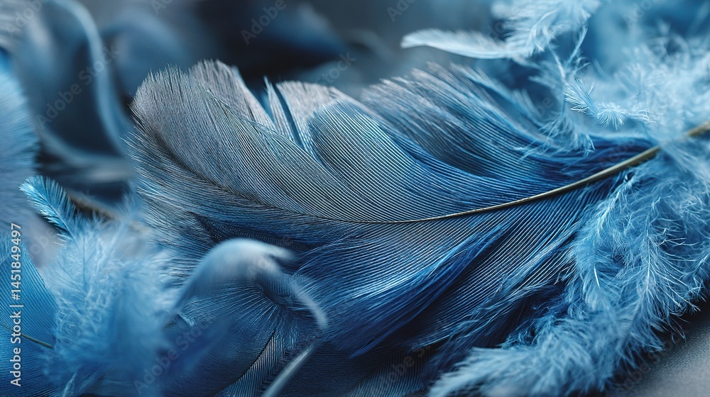 Poster close-up macro of elegant blue swan feathers with soft texture