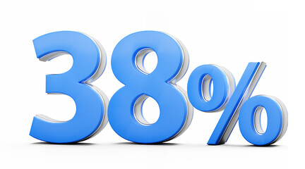 Vibrant Blue 38% Thirty Eight Percent Sign With Metallic Gleam On White Background 3D Illustration