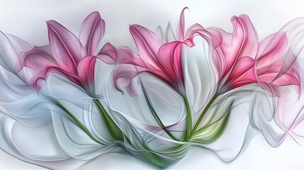 Pink Lily Flowers Abstract Art Soft Pastel Colors