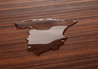 Spain Map Made Of Transparent Liquid Water On Wooden Floor Save Water Concept 3D Illustration