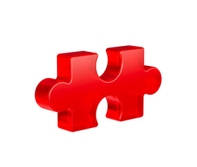 A vibrant red puzzle piece with smooth edges and a futuristic design. 3D illustration
