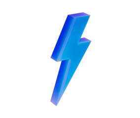 A glowing blue 3D lightning bolt icon with a sleek, modern and electrifying look. 3d illustration