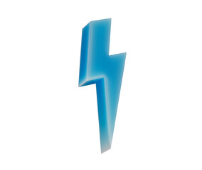 A glowing blue 3D lightning bolt icon with a sleek, modern and electrifying look. 3d illustration