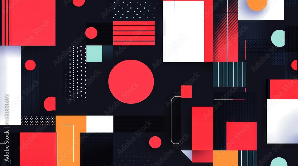 Poster geometric square patterns in bold colors, creating a dynamic and attention-grabbing background for b