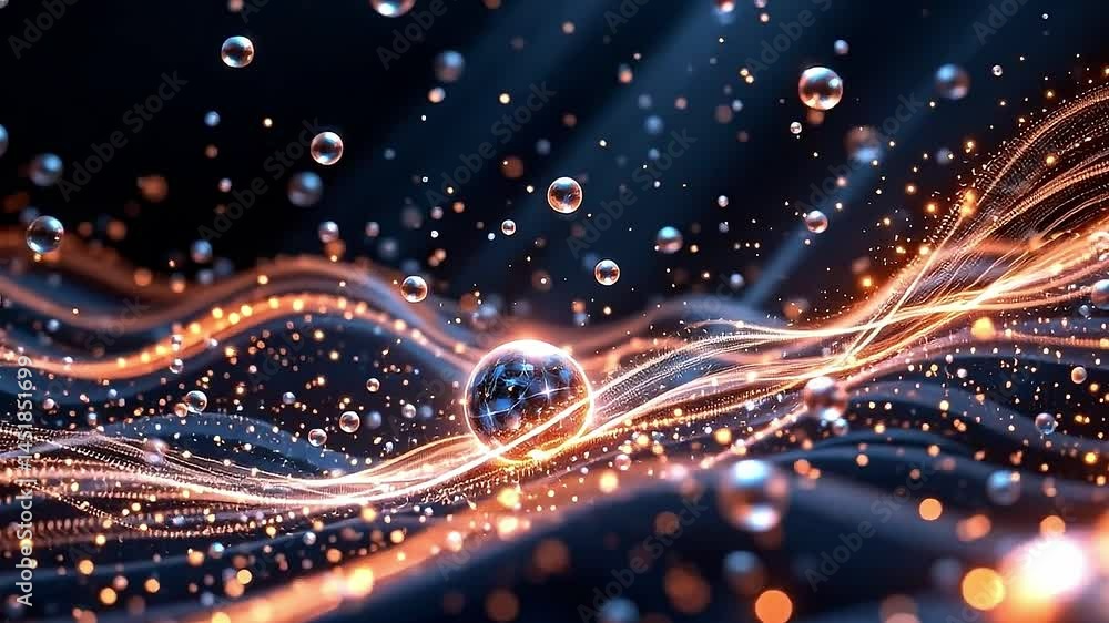 Poster dynamic energy flow abstract space digital art illuminated environment close-up view visualizing qua