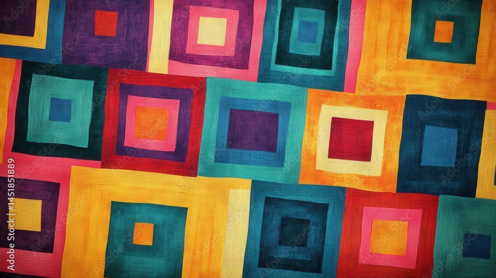 Poster geometric square patterns in bold colors, creating a dynamic and attention-grabbing background for b