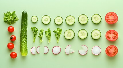 Fresh Vegetables Flatlay with Green Background.