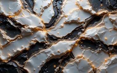 Abstract Marble Background With Gold And Black Veins, Close-up