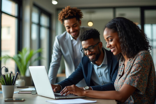 African-American Professionals Working Together in the Modern Workplace - Powered by Adobe