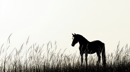 Fototapeta premium Serene Horse Silhouette in Tranquil Landscape