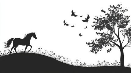 Serene Horse Silhouette Against White Background