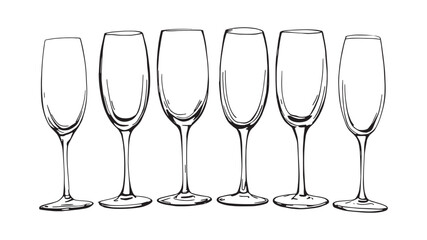 Crystal Champagne Flute line art illustration a timeless classic piece