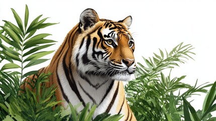 Tiger Among Lush Green Foliage with Natural Background