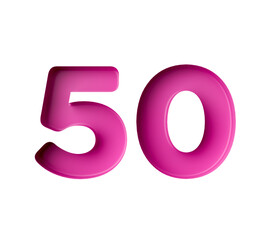 Vibrant pink number 50 Fifty in bold gradient font with a slight shadow effect, 3d illustration