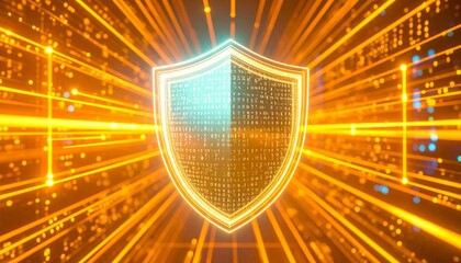 The shield and binary form a cohesive security narrative.  