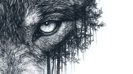 Mysterious Wolf Eye in Moonlit Forest