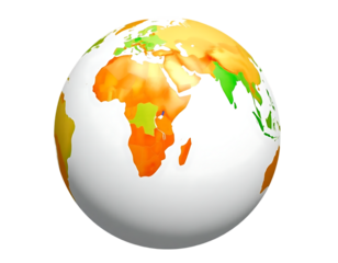 3D Rendered Earth Globe with Continents and Transparent Background