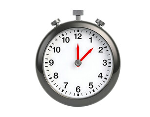 Close-up of a silver stopwatch showing the time