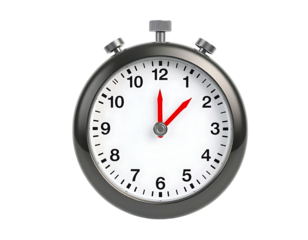 Close-up of a silver stopwatch showing the time