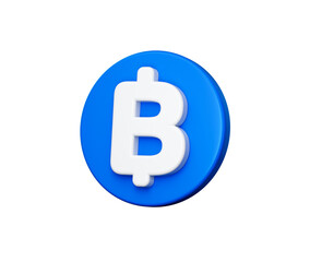 Blue circular icon with a white Thai Baht currency symbol in the center. 3D Illustration