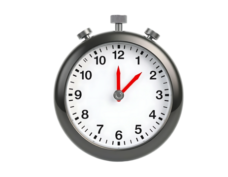 Close-up of a silver stopwatch showing the time