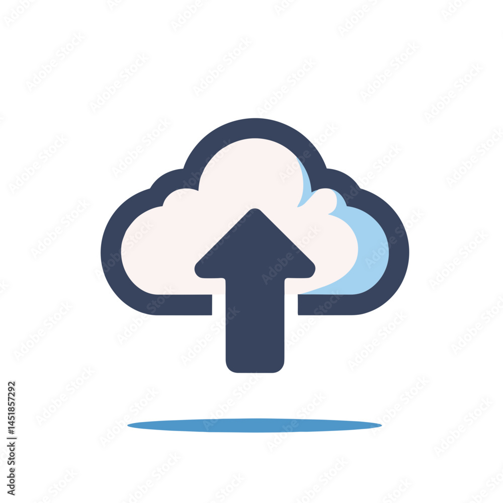 Poster vector cloud upload icon with arrow in soft colors