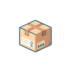 Obraz premium Vector illustration of a cardboard shipping box with label and tape in a modern style