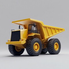 Obraz premium Yellow mining dump truck, front three-quarter view