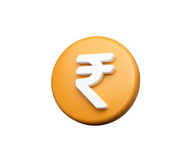 3d Orange coin with white Rupee symbol, representing Indian currency and finance. 3d illustration