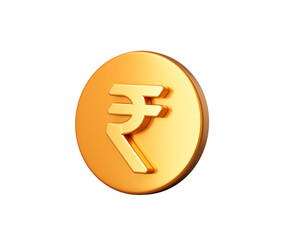 3d Golden coin with white Rupee symbol, representing Indian currency and finance. 3d illustration