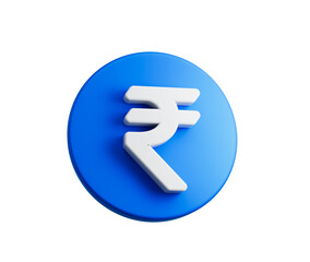 3d Blue coin with white Rupee symbol, representing Indian currency and finance. 3d illustration