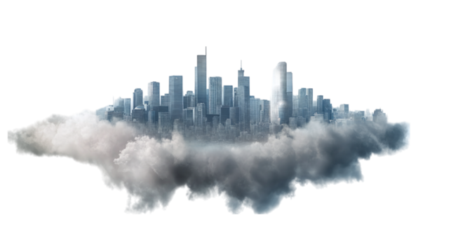 Floating clean air quality forecasting assistant for urban zones, isolated, PNG format, transparent background. Varient 4
