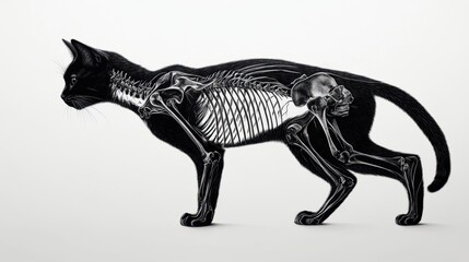 Fototapeta premium An illustration of a black cat with a striking skeletal design visible throughout its body.
