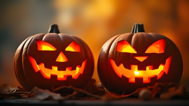 Spooky Halloween Jack O Lanterns Glowing in the Dark