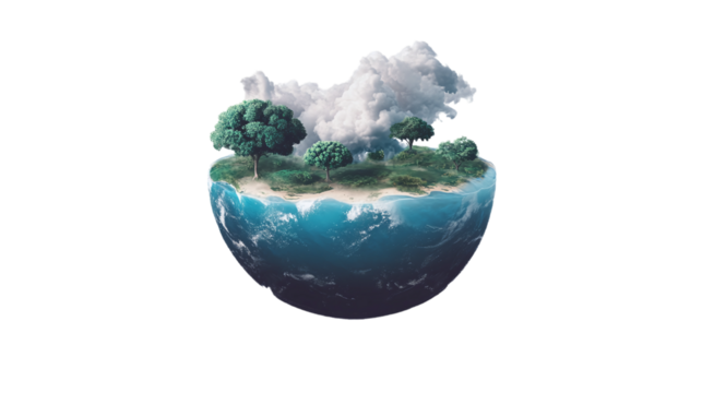 Floating climate anxiety digital therapy app interface with eco-focused CBT, isolated, PNG format, transparent background. Varient 3