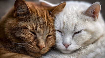 Naklejka premium Two cats, orange and white, close together