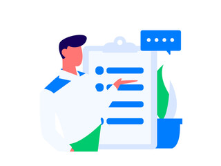Invite friends to conduct questionnaire flat vector concept operation hand drawn illustration
