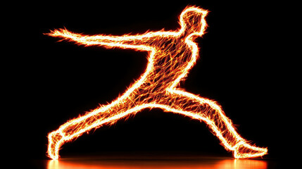 Dynamic Silhouette of a Person Engaged in Motion Created with Sparkling Fire Effect
