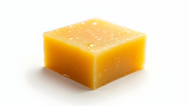 Single Square of Golden Brown Mysore Pak Showing Porous Texture on White