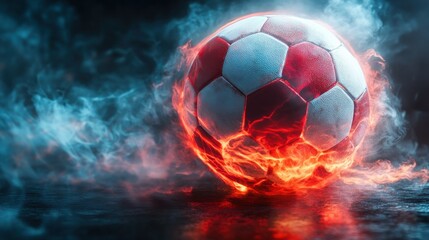 Naklejka premium Fiery soccer ball in smoke