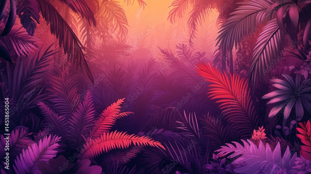 Fototapete purplish-red ferns and palms lend their rich colors to a lush and inviting environment, with plenty 