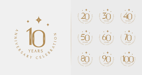 Set of premium anniversary logo. Birthday symbol with sparkle and emblem concept for elegant celebration