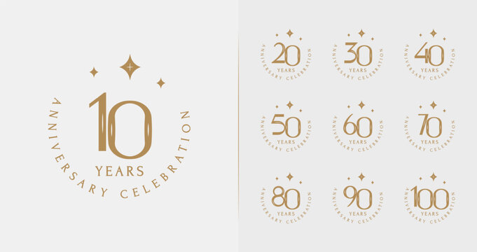 Set of premium anniversary logo. Birthday symbol with sparkle and emblem concept for elegant celebration