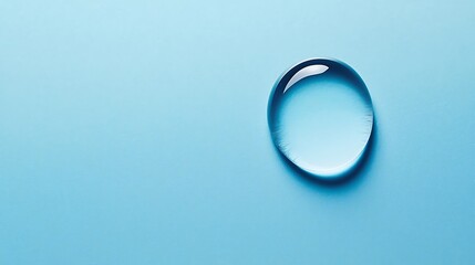 A single water droplet rests on a smooth blue surface, showcasing clarity and simplicity.