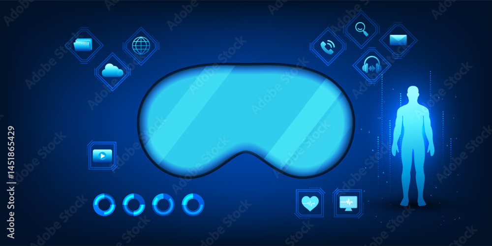 Poster vr and ar glasses displaying images of users, representing the operation of virtual reality systems 