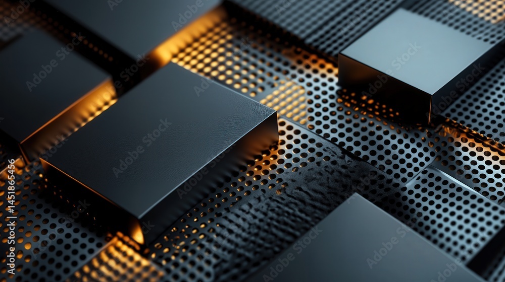 Poster reflective metallic textures combined with intricate high-tech details form an abstract background s