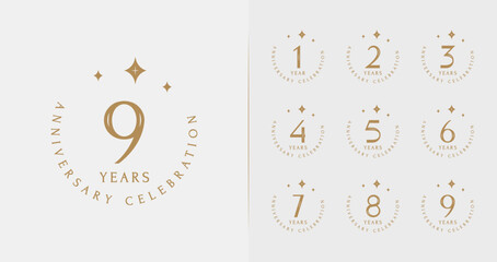 Set of premium anniversary logo. Birthday symbol with sparkle and emblem concept for elegant celebration
