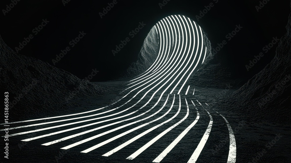 Poster abstract tunnel with light stripes in dark surrounding environment