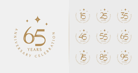 Set of premium anniversary logo. Birthday symbol with sparkle and emblem concept for elegant celebration