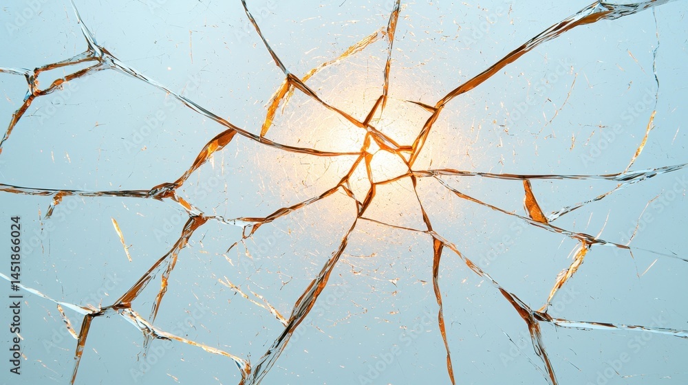 Poster shattered glass fragmentation with light behind in abstract design